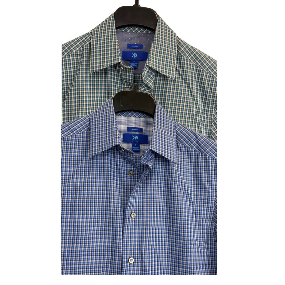 Lot of 2 Egara Shirts Men's‎ Size S Plaid Long sleeve Flip Cuff Non-Iron Cotton